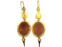 Victorian 15ct Gold Earrings set with Carved Shell Cameos of Psyche