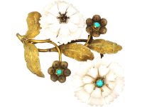 Georgian Two Colour 15ct Gold, White Coral & Turquoise Botanical Brooch