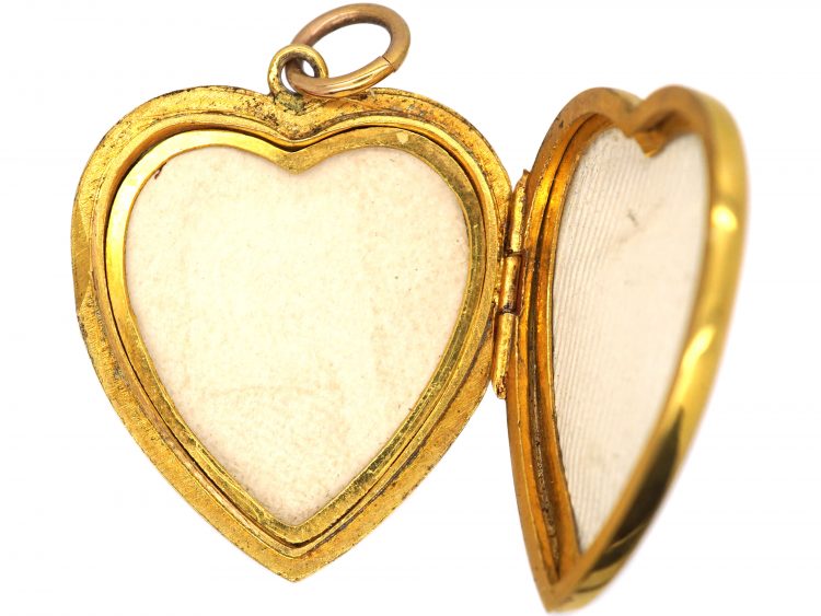 Edwardian 9ct Gold Back & Front Heart Locket with Engraved Basket & Rose Detail