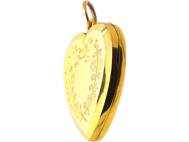 Edwardian 9ct Gold Back & Front Heart Locket with Engraved Basket & Rose Detail