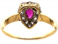 Edwardian 18ct Gold, Ruby & Diamond Pear Shaped Ring