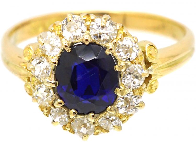 Victorian 18ct Gold, Sapphire & Diamond Cluster Ring
