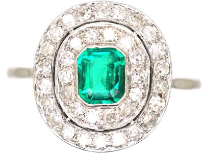 Edwardian Platinum, Emerald & Diamond Double Cluster Ring