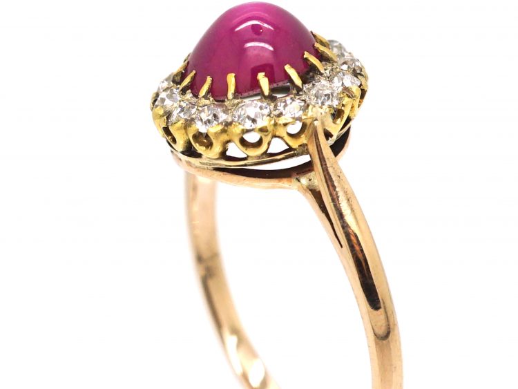 Edwardian 18ct Gold, Star Ruby & Diamond Cluster Ring
