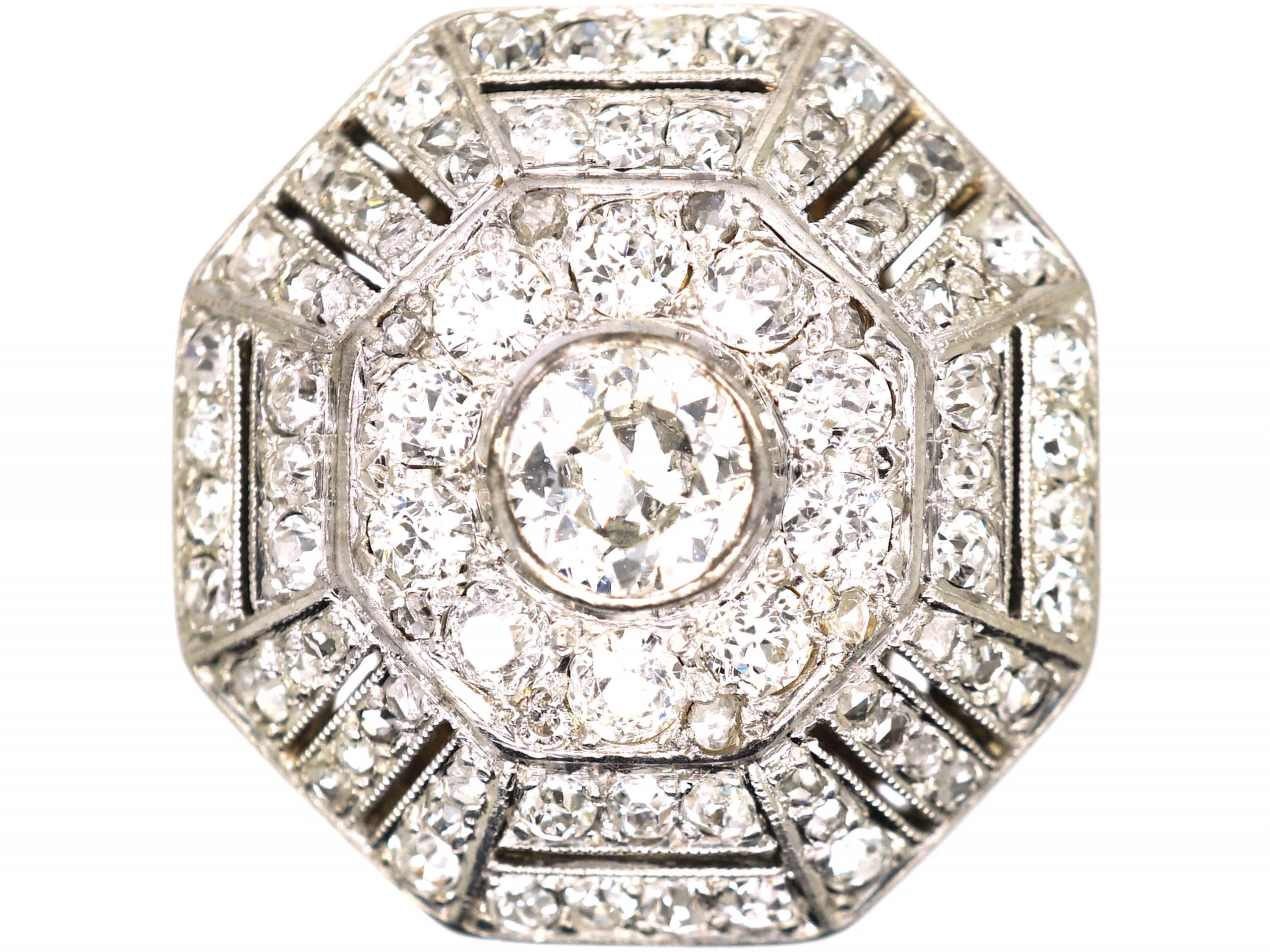 Art Deco 18ct Gold And Platinum Large Octagonal Shaped Ring Set With Diamonds 731w The Antique