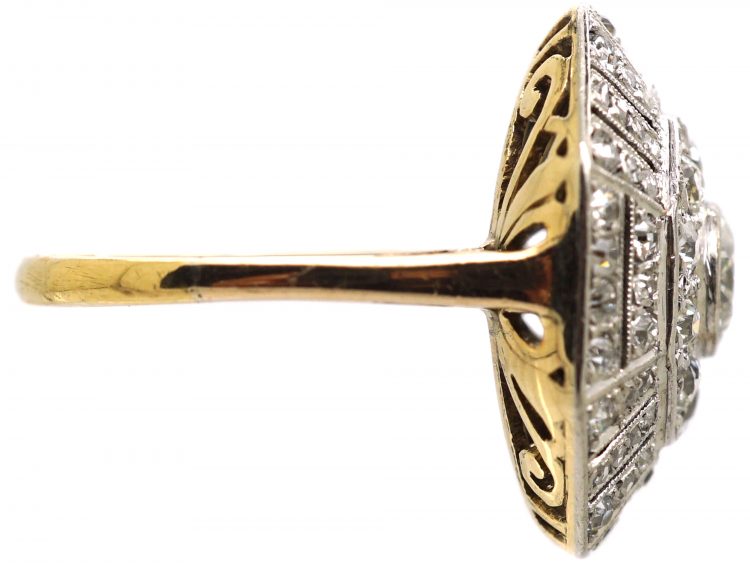 Art Deco 18ct Gold & Platinum Large Octagonal Shaped Ring set with Diamonds