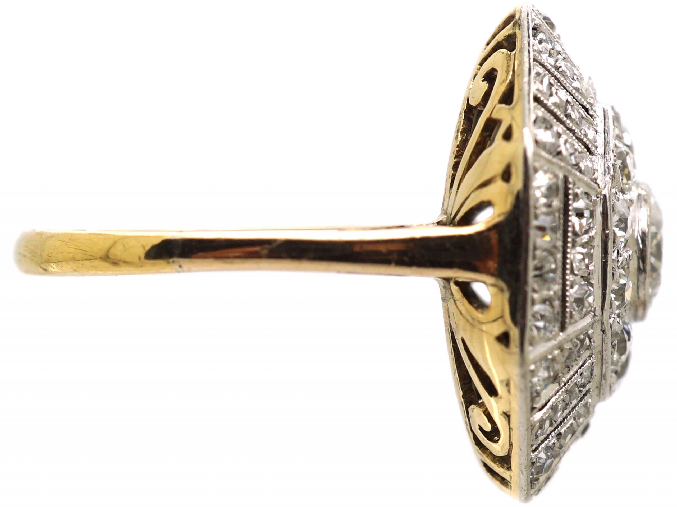 Art Deco 18ct Gold And Platinum Large Octagonal Shaped Ring Set With Diamonds 731w The Antique