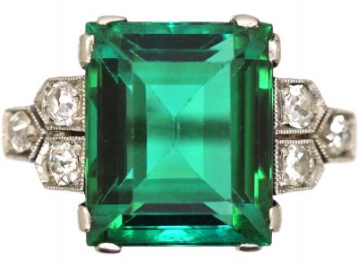 Art Deco 18ct White Gold & Platinum, Green Tourmaline & Diamond Ring