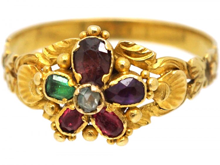 Georgian 18ct Gold Acrostic Ring with Gemstones That Spell Regard