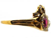 Victorian 18ct Gold Ruby & Diamond Double Heart Ring with Bow Top