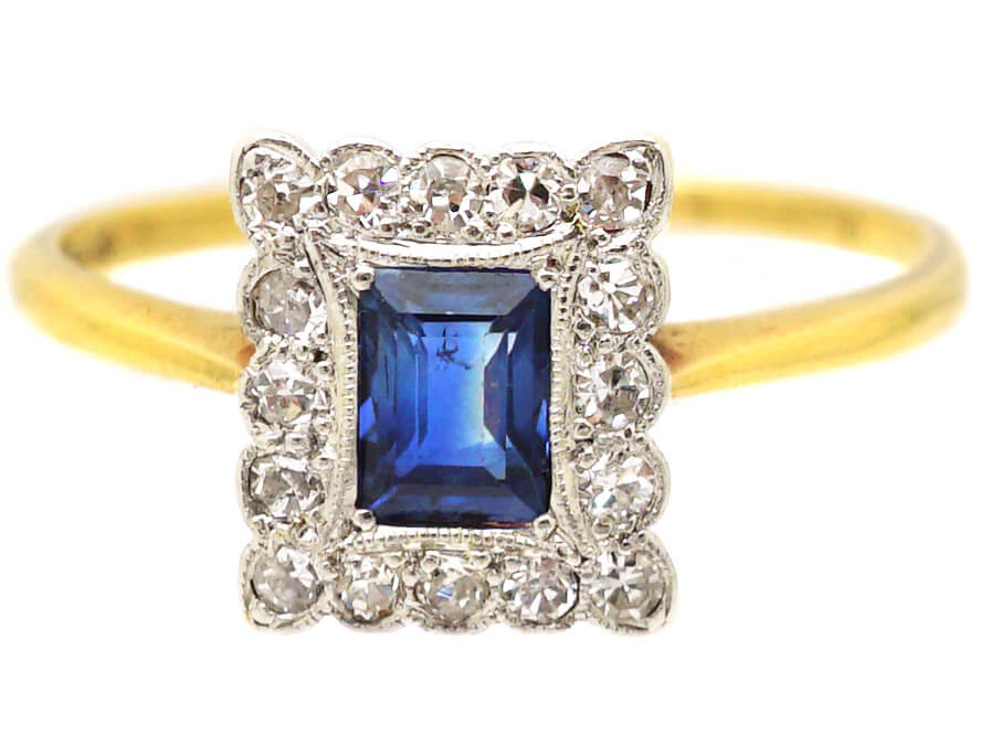 Early 20th Century 18ct Gold & Platinum, Sapphire & Diamond Rectangular ...