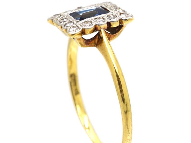 Early 20th Century 18ct Gold & Platinum, Sapphire & Diamond Rectangular Ring