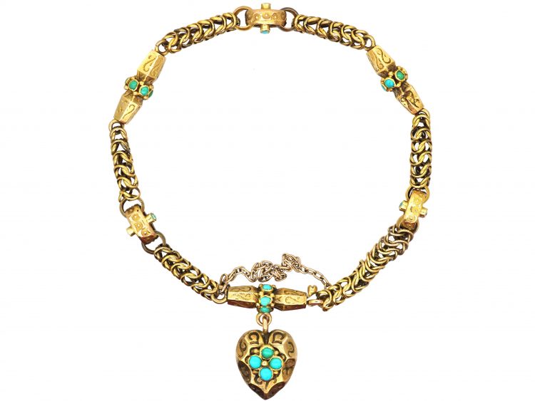 Beautiful Turquoise & Seed Pearl Bangle Bracelet 14K Yellow Gold