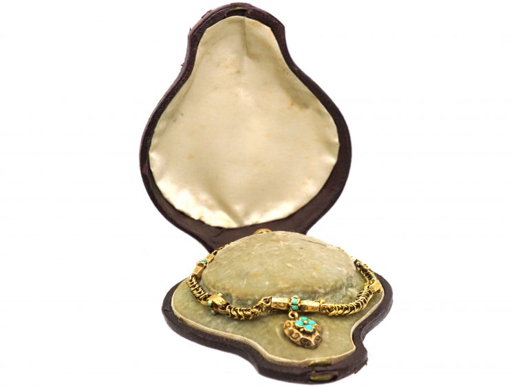 Regency 15ct Gold & Turquoise Bracelet with Heart Drop in Original Case