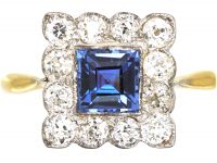 Edwardian 18ct Gold & Platinum, Sapphire & Diamond Square Ring