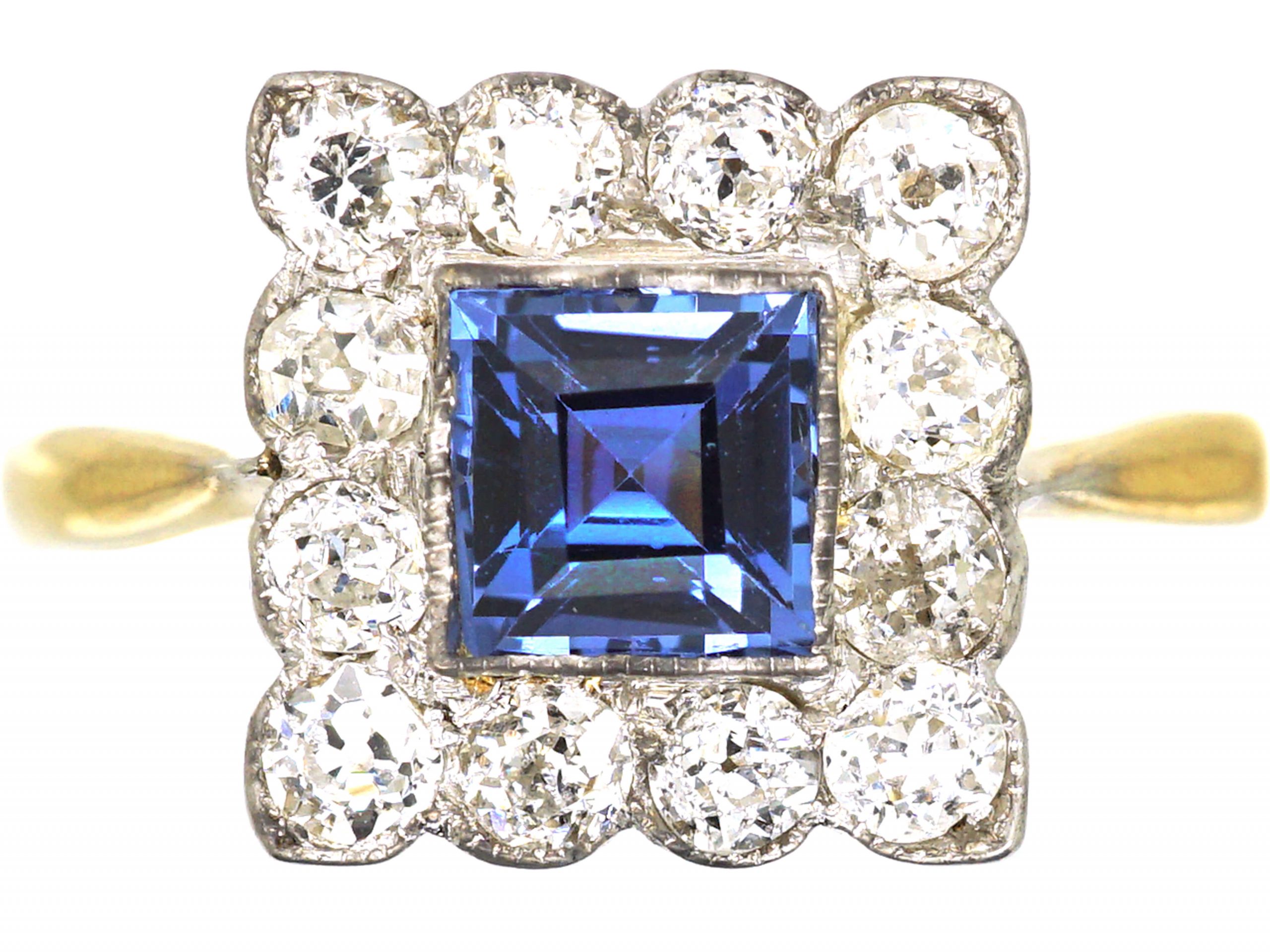 Edwardian 18ct Gold & Platinum, Sapphire & Diamond Square Ring (650W ...
