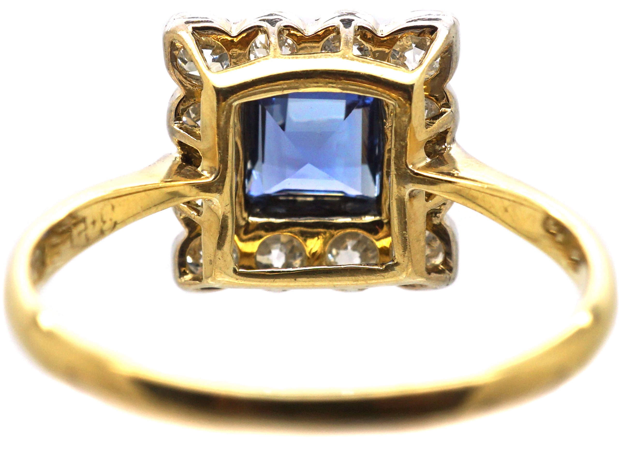 Edwardian 18ct Gold & Platinum, Sapphire & Diamond Square Ring (650W ...