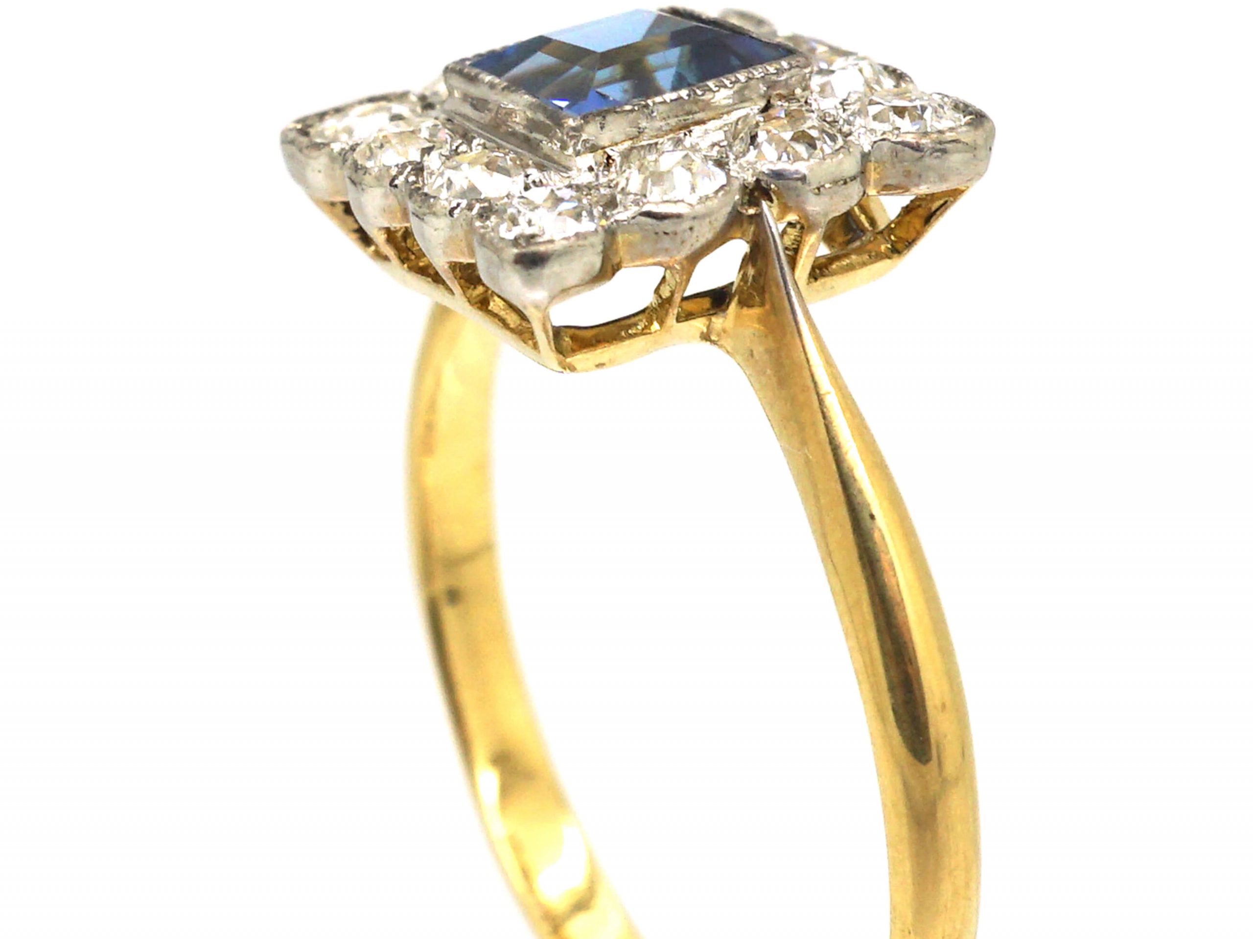 Edwardian 18ct Gold & Platinum, Sapphire & Diamond Square Ring (650W ...