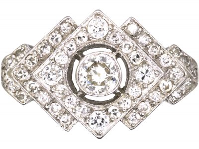 Art Deco Platinum Geometric Diamond Shaped Ring set with Diamonds