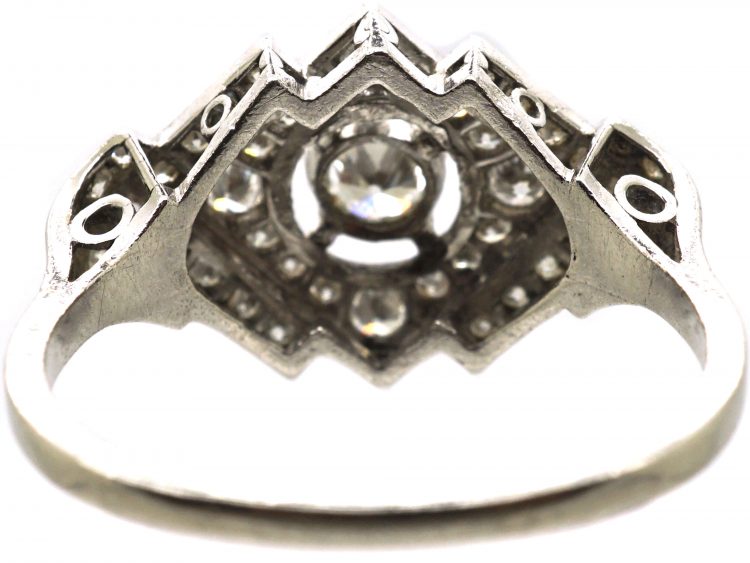 Art Deco Platinum Geometric Diamond Shaped Ring set with Diamonds