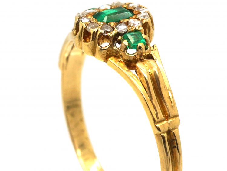 Victorian 18ct Gold, Emerald & Diamond Cluster Ring