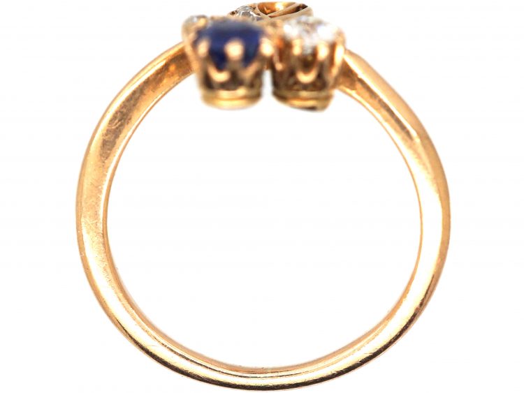 Art Nouveau 14ct Gold Flower Ring set with a Sapphire & Diamonds