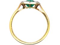 Edwardian 18ct Gold & Platinum, Emerald & Diamond Cluster Ring