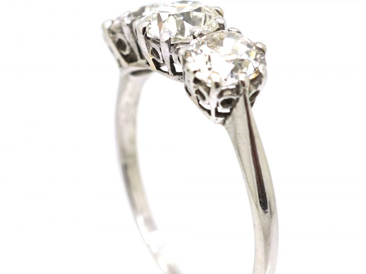 Early 20th Century Platinum, Three Stone Diamond Ring