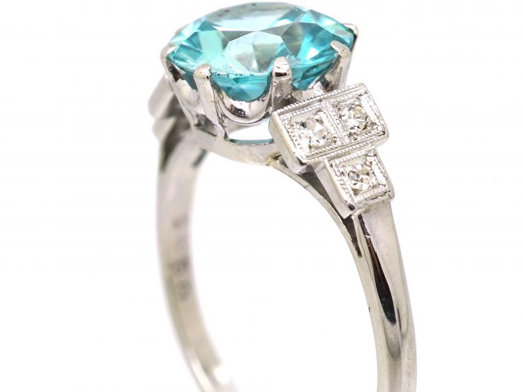Art Deco Platinum Ring set with a Zircon with Stepped Diamond set Shoulders