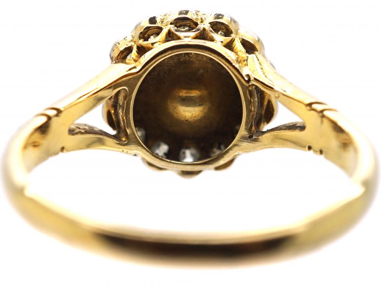 Edwardian 18ct Gold Cluster Ring set with a Natural Pearl & Diamonds
