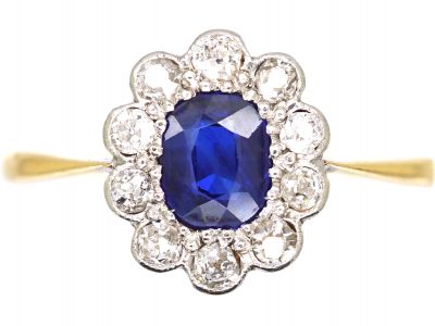 Edwardian 18ct Gold & Platinum, Sapphire & Diamond Oval Cluster Ring