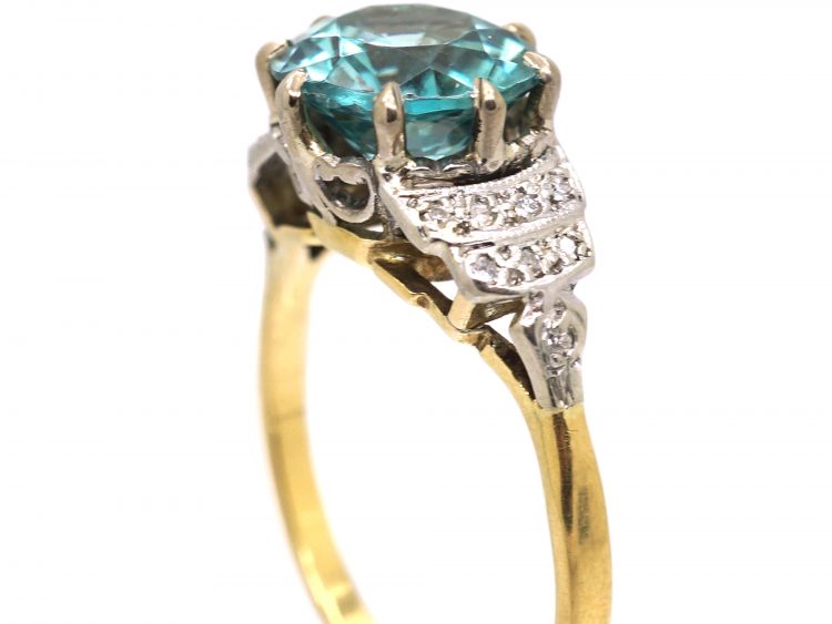 Art Deco 18ct Gold & Platinum, Zircon & Diamond Ring