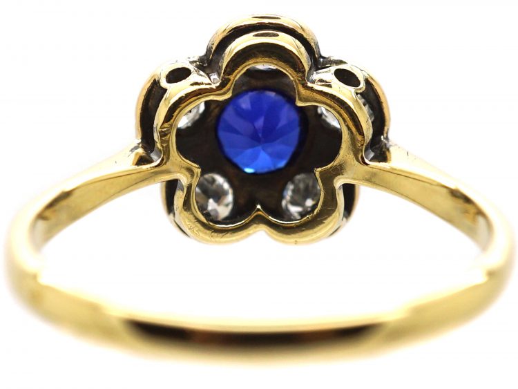 Edwardian 18ct Gold & Platinum, Sapphire & Diamond Flower Cluster Ring