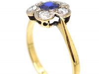 Edwardian 18ct Gold & Platinum, Sapphire & Diamond Flower Cluster Ring