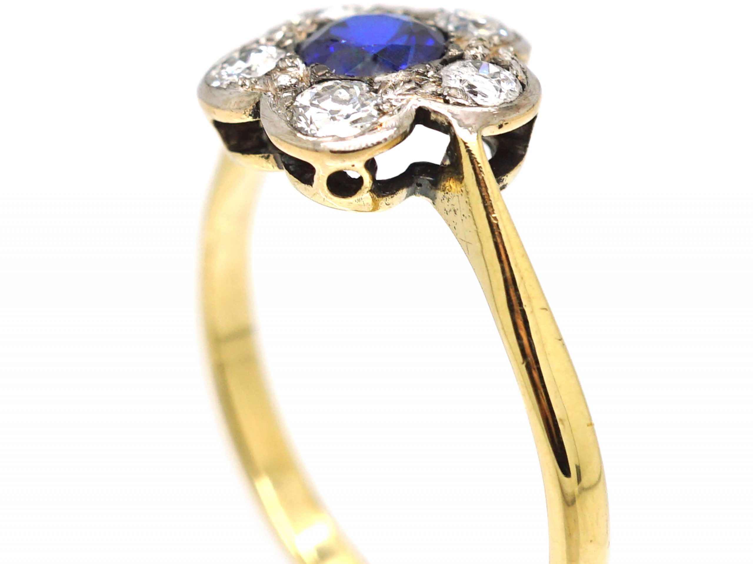 Edwardian 18ct Gold And Platinum Sapphire And Diamond Flower Cluster Ring 599w The Antique 7242