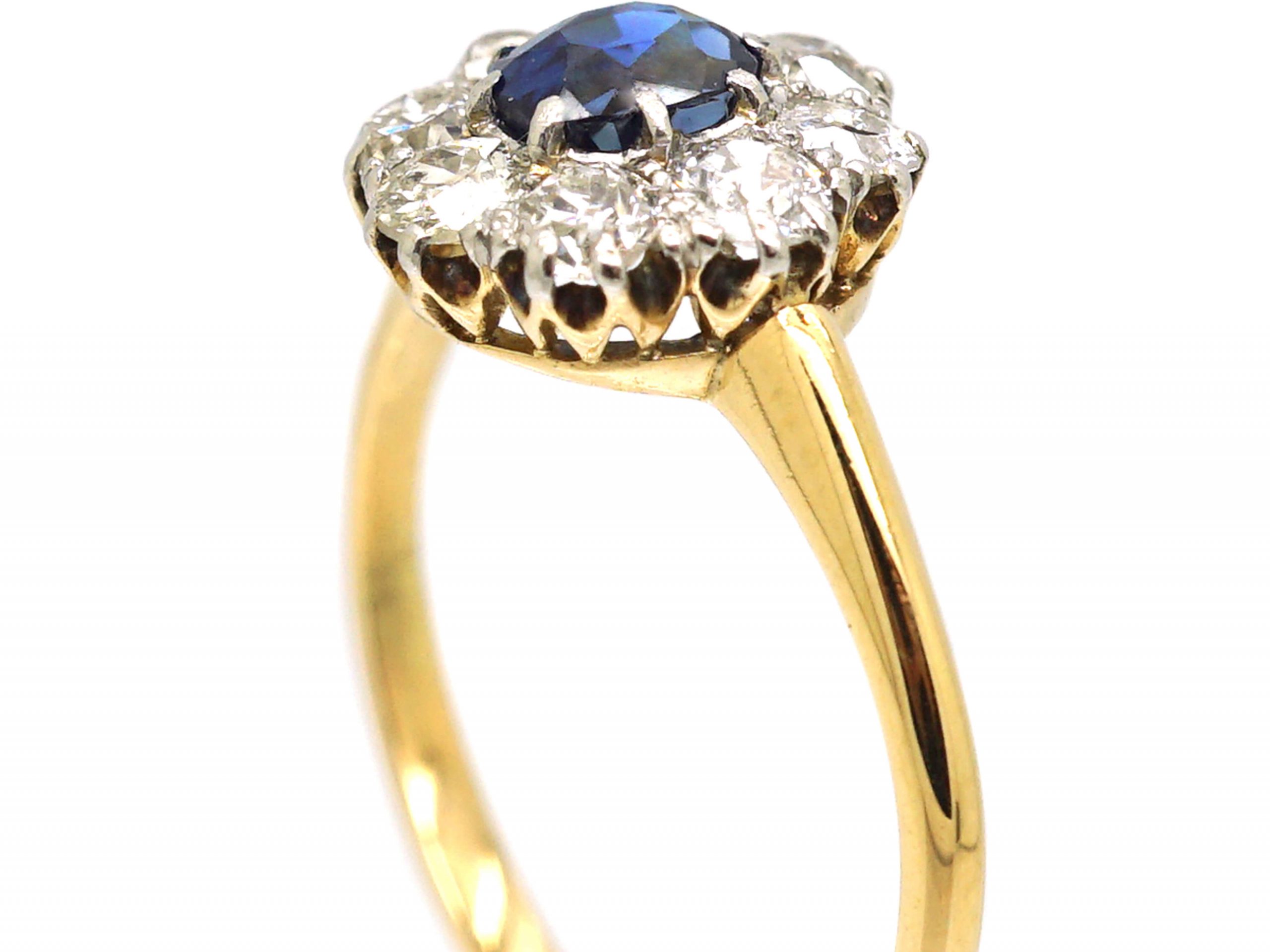 Edwardian 18ct Gold & Platinum, Sapphire & Diamond Cluster Ring (638W ...