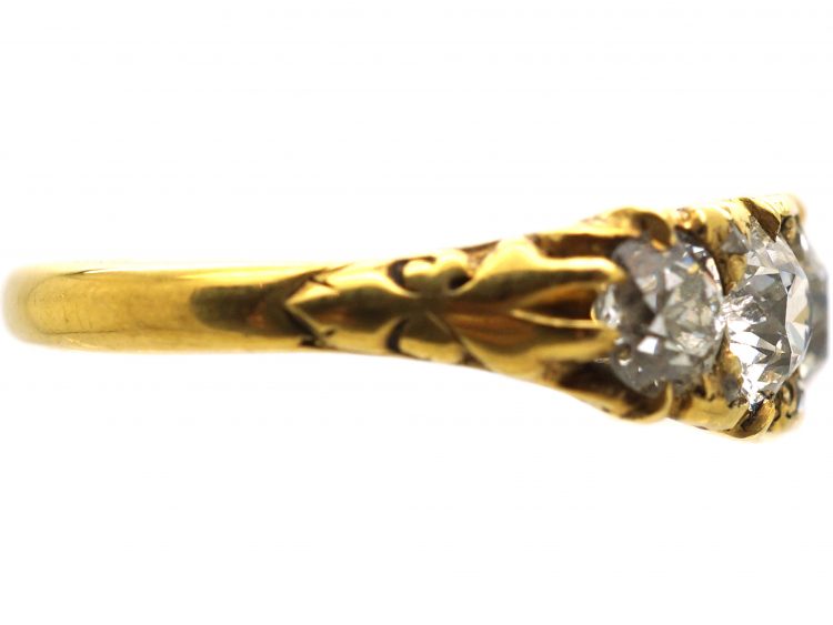 Victorian 18ct Gold, Carved Half Hoop Five Stone Diamond Ring