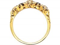 Victorian 18ct Gold, Five Stone Sapphire & Diamond Carved Half Hoop Ring