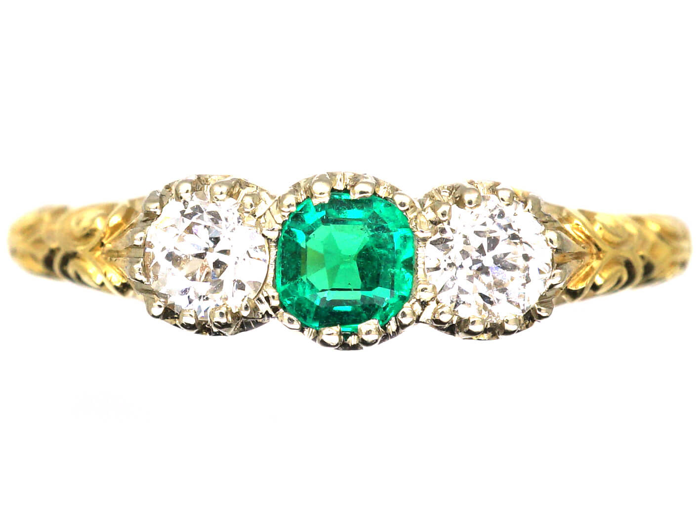 HOLD--Incredible Victorian Emerald and Diamond Cluster Ring Silver/18k –  Bavier Brook Antique Jewelry