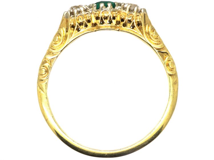 Early 20th Century 18ct Gold & Platinum, Emerald & Diamond Three Stone Ring