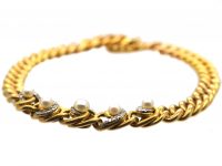 Edwardian 18ct Gold, Rose Diamond & Natural Pearl Bracelet