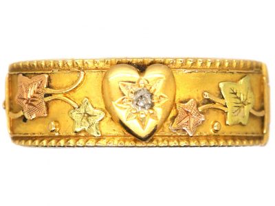 Edwardian 18ct Three Colour Gold & Diamond Heart Ring that Hinges Open & Spells Regard