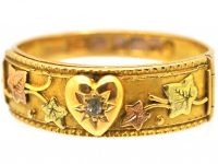 Edwardian 18ct Three Colour Gold & Diamond Heart Ring that Hinges Open & Spells Regard