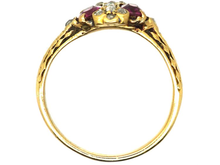 Georgian 18ct Gold Ring set with Two Rubies & Rose Diamonds