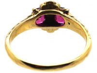 Georgian 18ct Gold Ring set with Two Rubies & Rose Diamonds