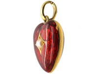 Edwardian 15ct Gold & Red Enamel Heart Shaped Pendant set with a Natural Split Pearl