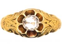 Victorian Engraved 18ct Gold Ring Claw set with a Rose Diamond