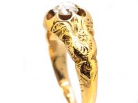 Victorian Engraved 18ct Gold Ring Claw set with a Rose Diamond
