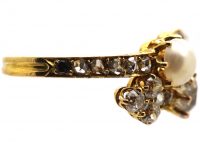 Edwardian 18ct Gold Arrows to Your Heart Ring set with Diamonds & a Natural Pearl