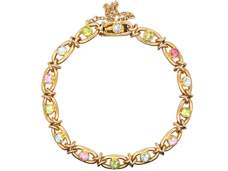 Edwardian 15ct Gold, Aquamarine, Pink Tourmaline & Peridot Bracelet